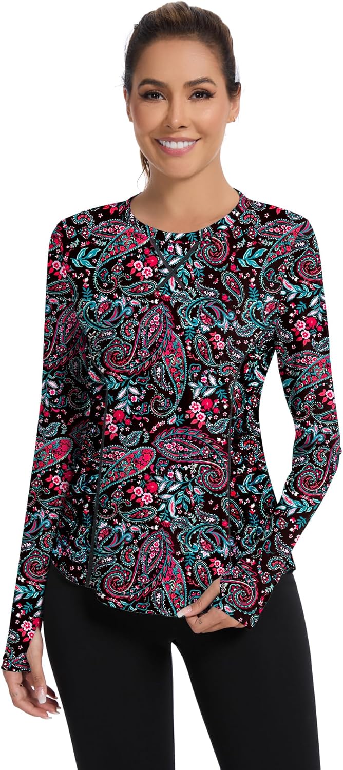 Avoogue Women UPF 50+ UV Shirts Long Sleeve with Thumb Holes Workout Sun Shirt Quick Dry Athletic Hiking Running Tops
