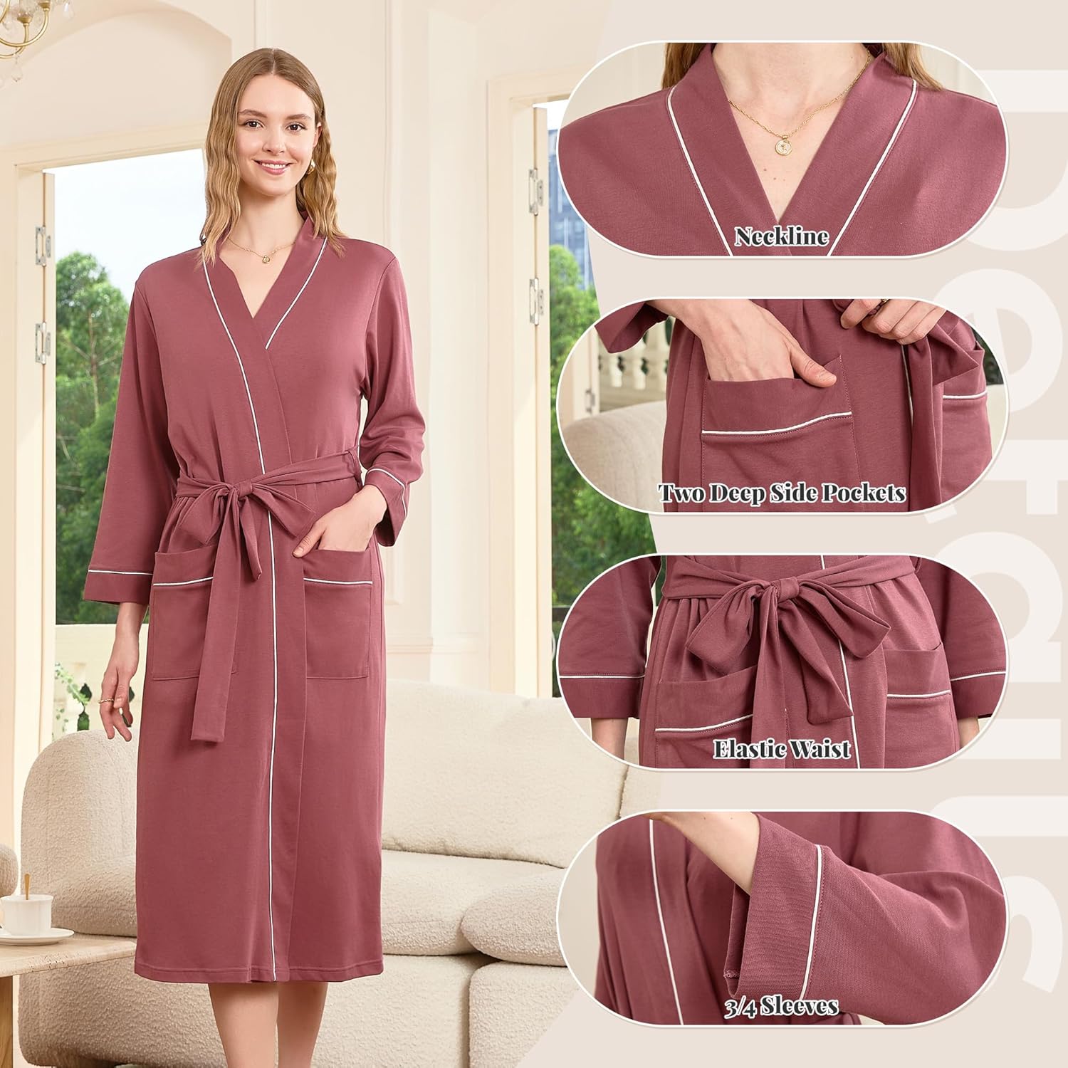 Alternative view of HEARTNICE Womens 100% Cotton Robe, Soft Kimono Spa Long Bathrobe Lightweight Loungewear