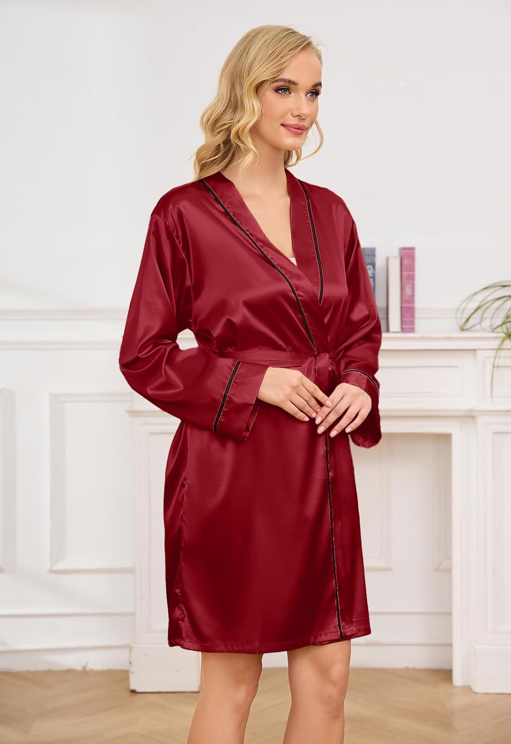 DingCo Satin Robes for Women Elegant Satin Kimono Silk Bathrobe for Wedding, Bridal Party, Silk Sleepwear, and Loungewear