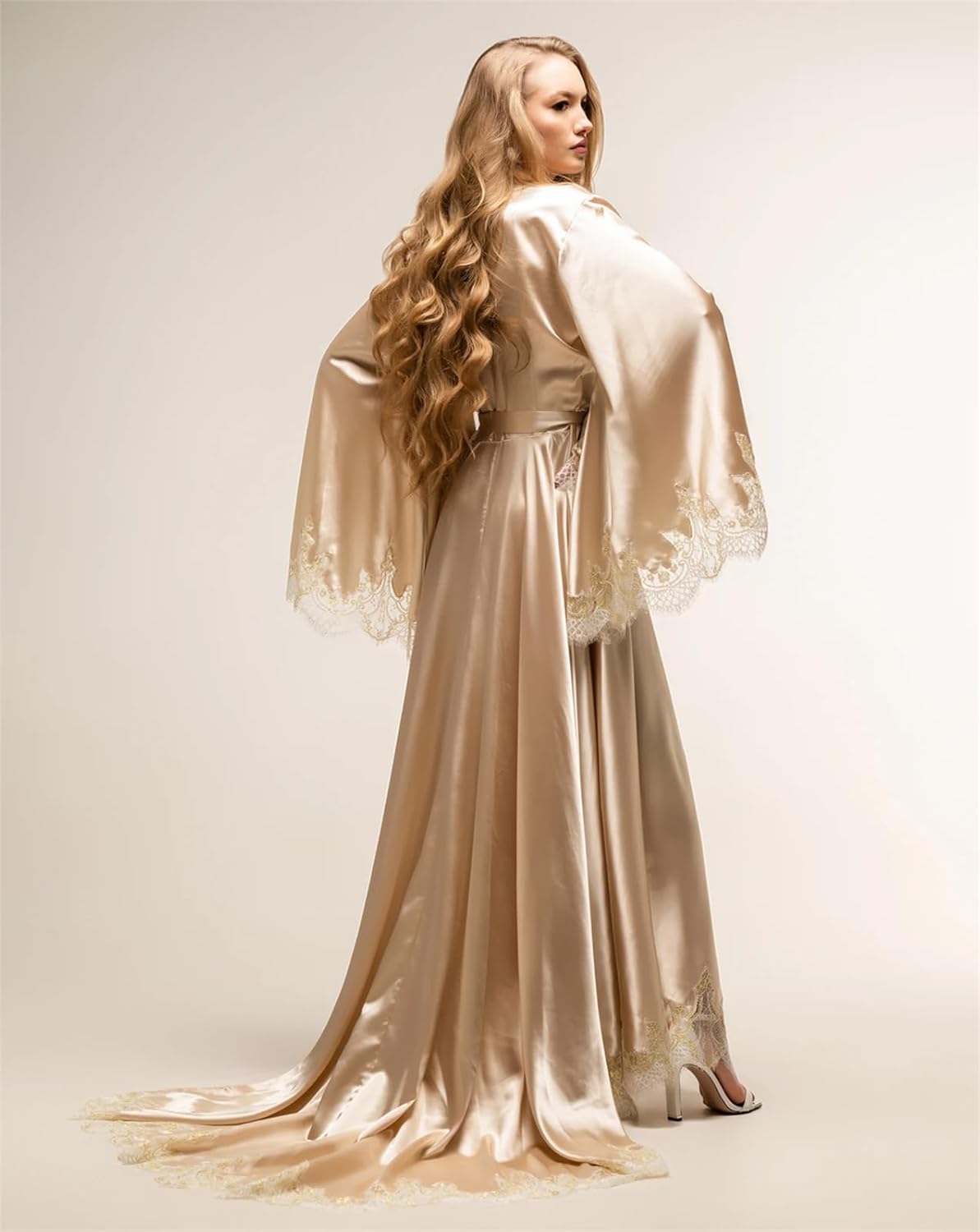 Alternative view of BATHGOWN Women's Satin Robe Black Silk Kimono Bride Robe for Wedding Day Lightweight Long Lace Loungewear Sleepwear