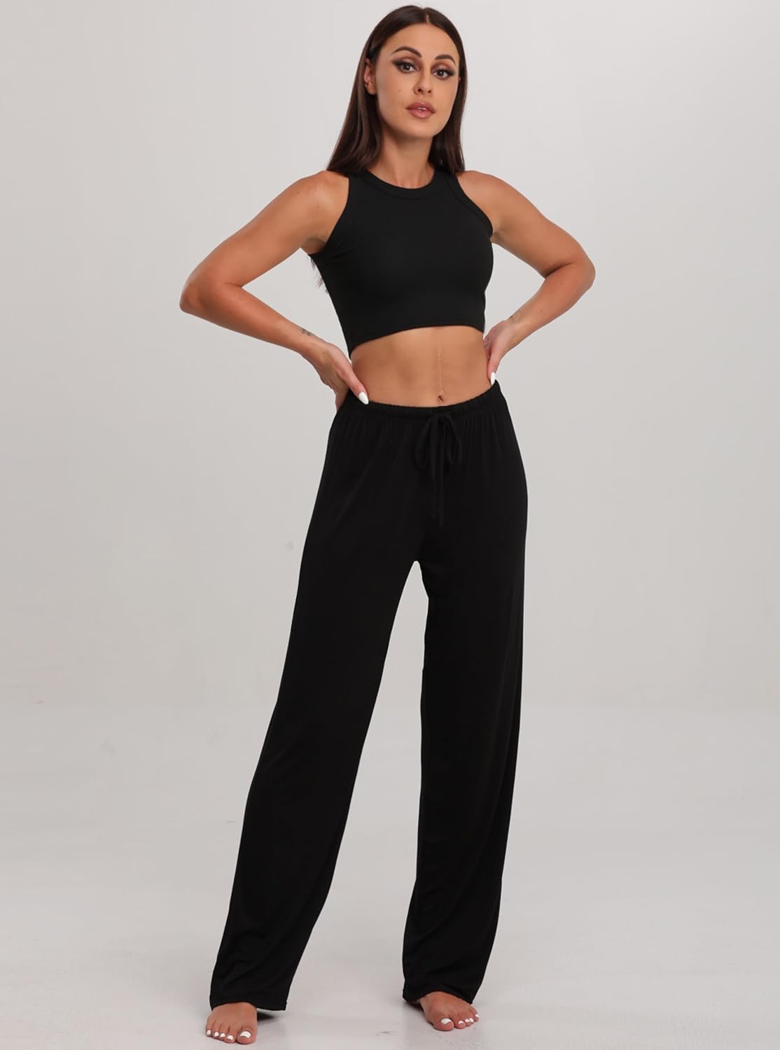 FEQO 2 Pack Women's Lounge Pants Wide Leg Yoga Pants Casual Pajama Bottoms