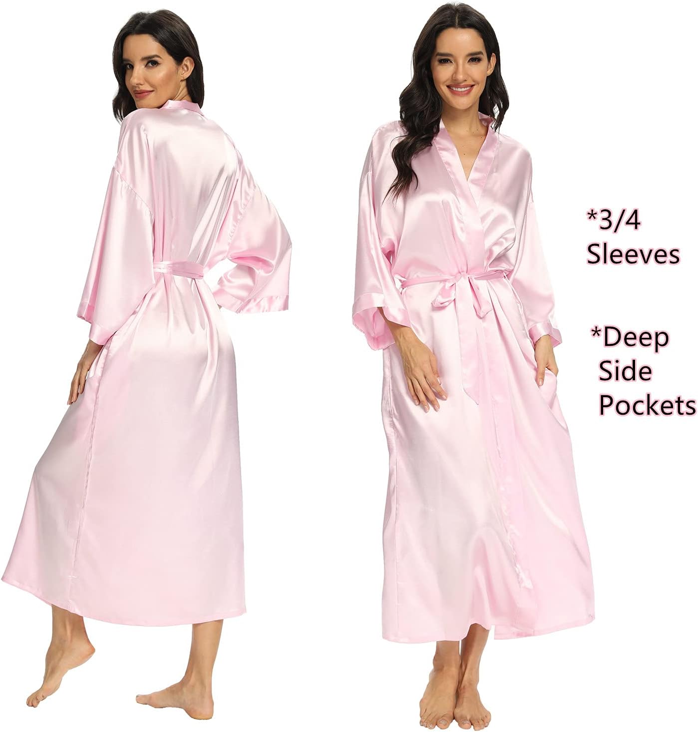 MizzGenio Women's Long Silk Robes Lightweight Long Satin Robes Full Length Sleepwear Dressing Gown