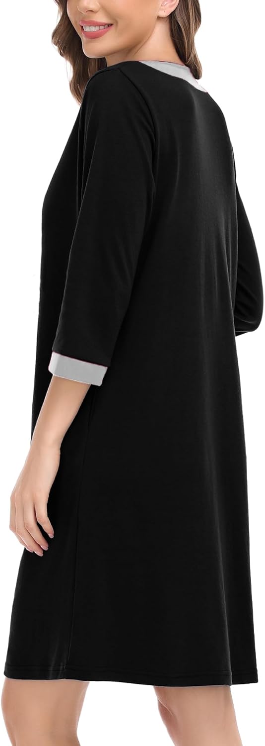 Alternative view of SWOMOG Women Zip Up Robe 3/4 Sleeve Housecoat Soft Cotton Zipper Front Nightgown Loungewear with Pockets