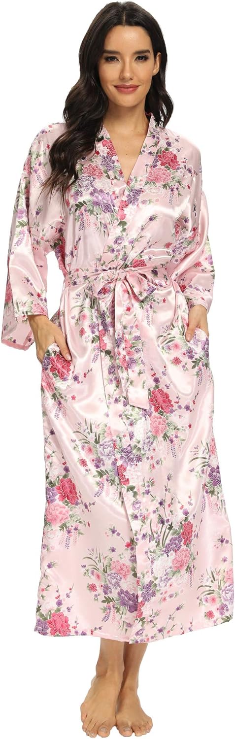 MizzGenio Women's Long Silk Robes Lightweight Long Satin Robes Full Length Sleepwear Dressing Gown - Image 8