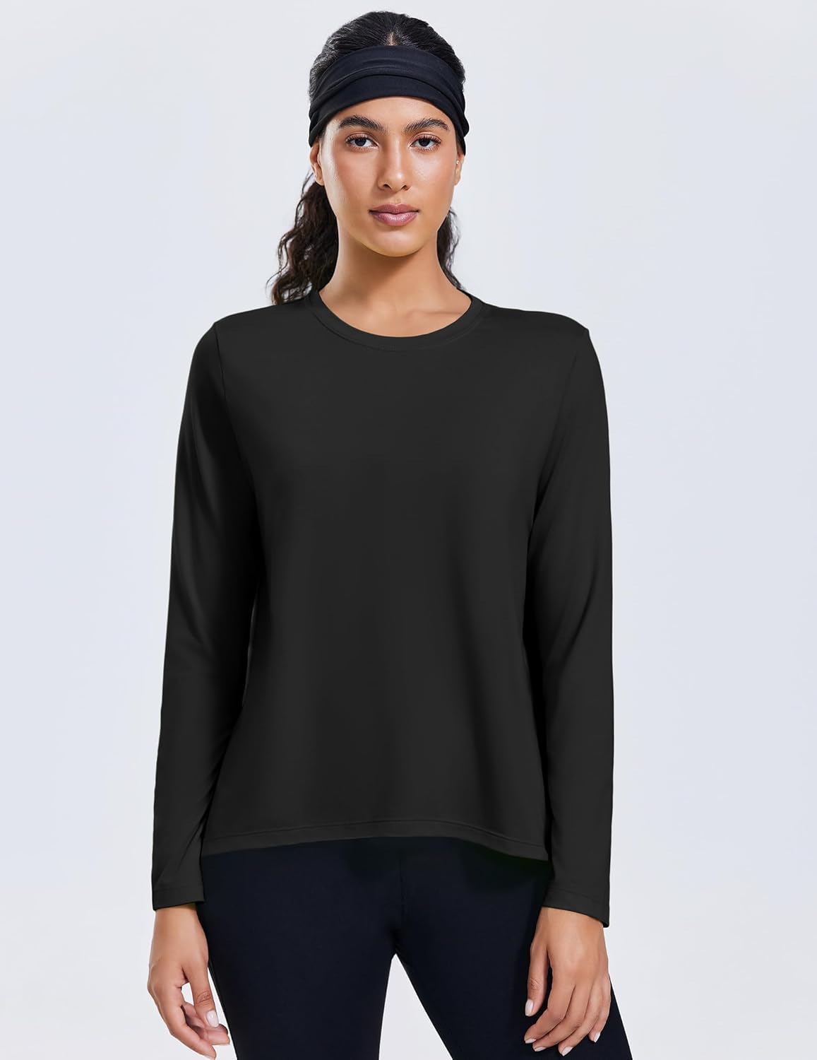 PINSPARK Workout Tops for Women Long Sleeve Athletic Shirt Soft Loose Fit Exercise Shirt with Back Pleated Pilates Yoga Tops