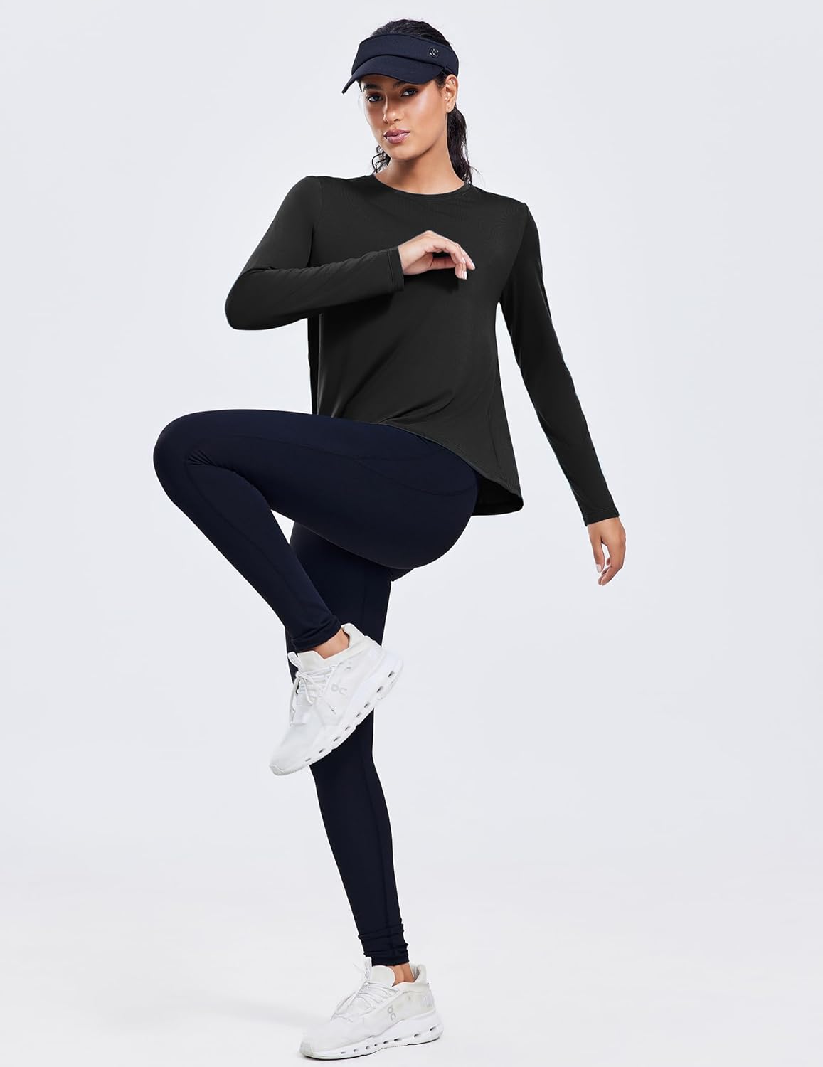 Alternative view of PINSPARK Workout Tops for Women Long Sleeve Athletic Shirt Soft Loose Fit Exercise Shirt with Back Pleated Pilates Yoga Tops