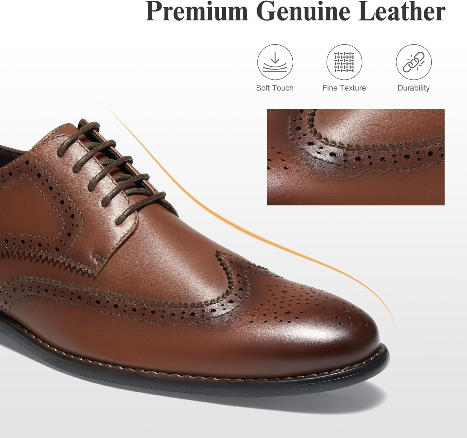 Alternative view of HEEZ Men's Dress Shoes Genuine Leather, Wingtip Oxford for Men Non Slip, Lace up Plain Toe Derby Dress Shoes for Formal, Business, Wedding, Office