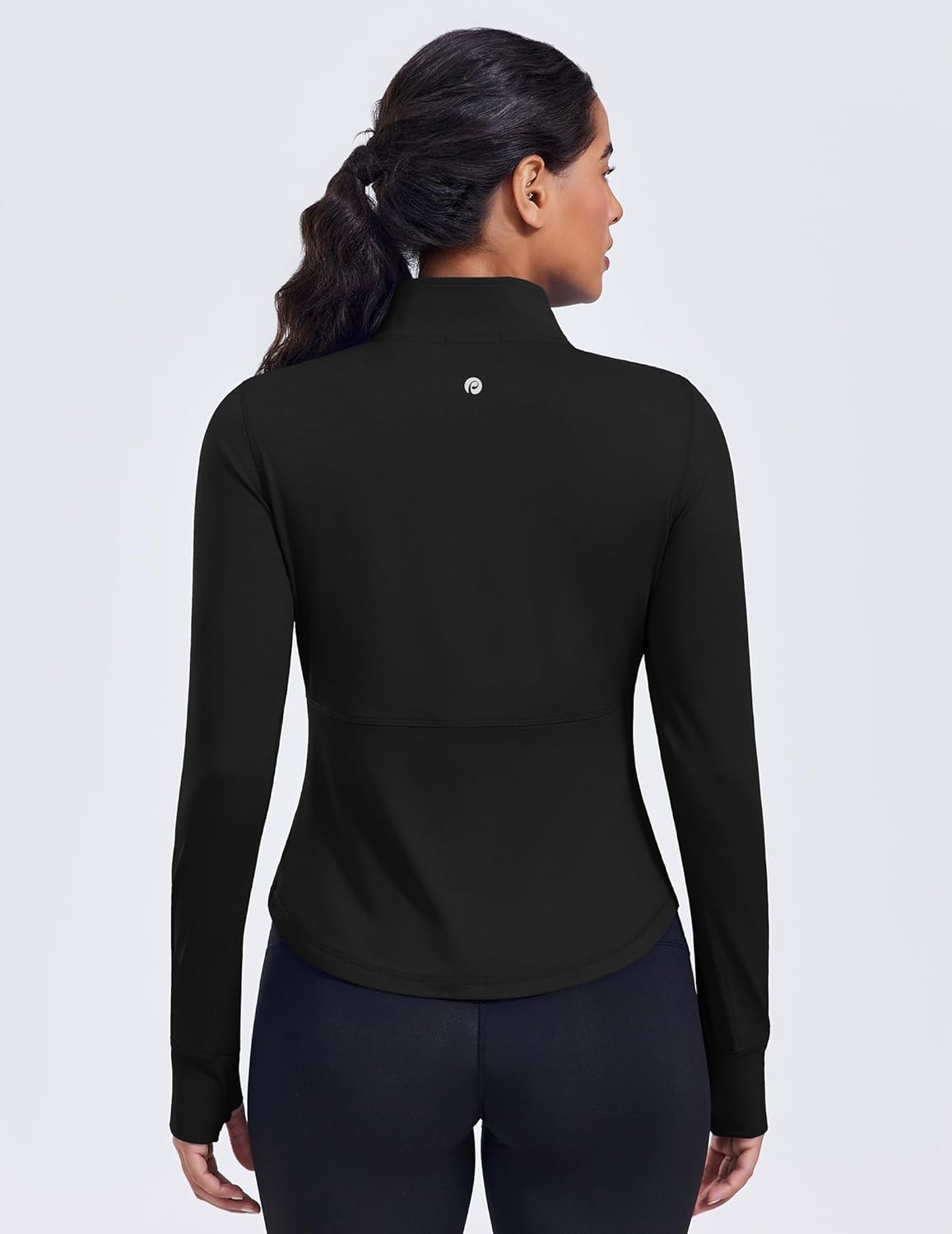 PINSPARK Women's Cropped Workout Jacket Lightweight Full Zip Running Jacket Comfy Slim Fit Athletic Jackets with Thumb Holes