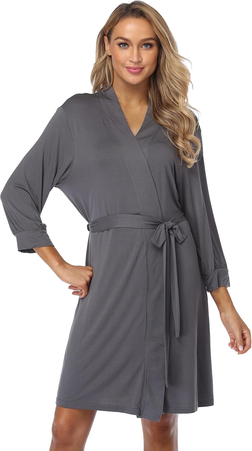 Women Cotton Robes Lightweight Spa Bathrobe Soft Knit Kimono Robes Ladies Sleepwear S-XXL