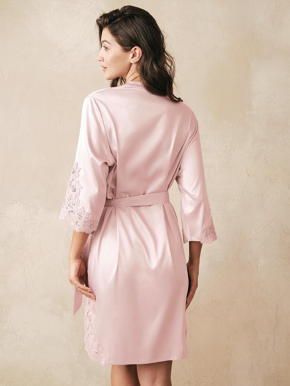 Alternative view of AW BRIDAL Silk Robes for Women, Short Bridesmaid Robes for Bridal Wedding Party, Bride Satin Bathrobe with Long Sleeve