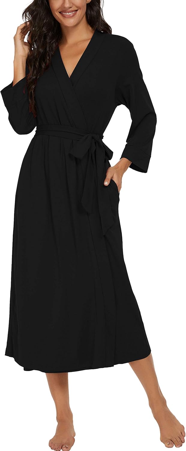 Alternative view of VINTATRE Women Kimono Robes Long Knit Bathrobe Lightweight Soft Knit Sleepwear V-neck Casual Ladies Loungewear