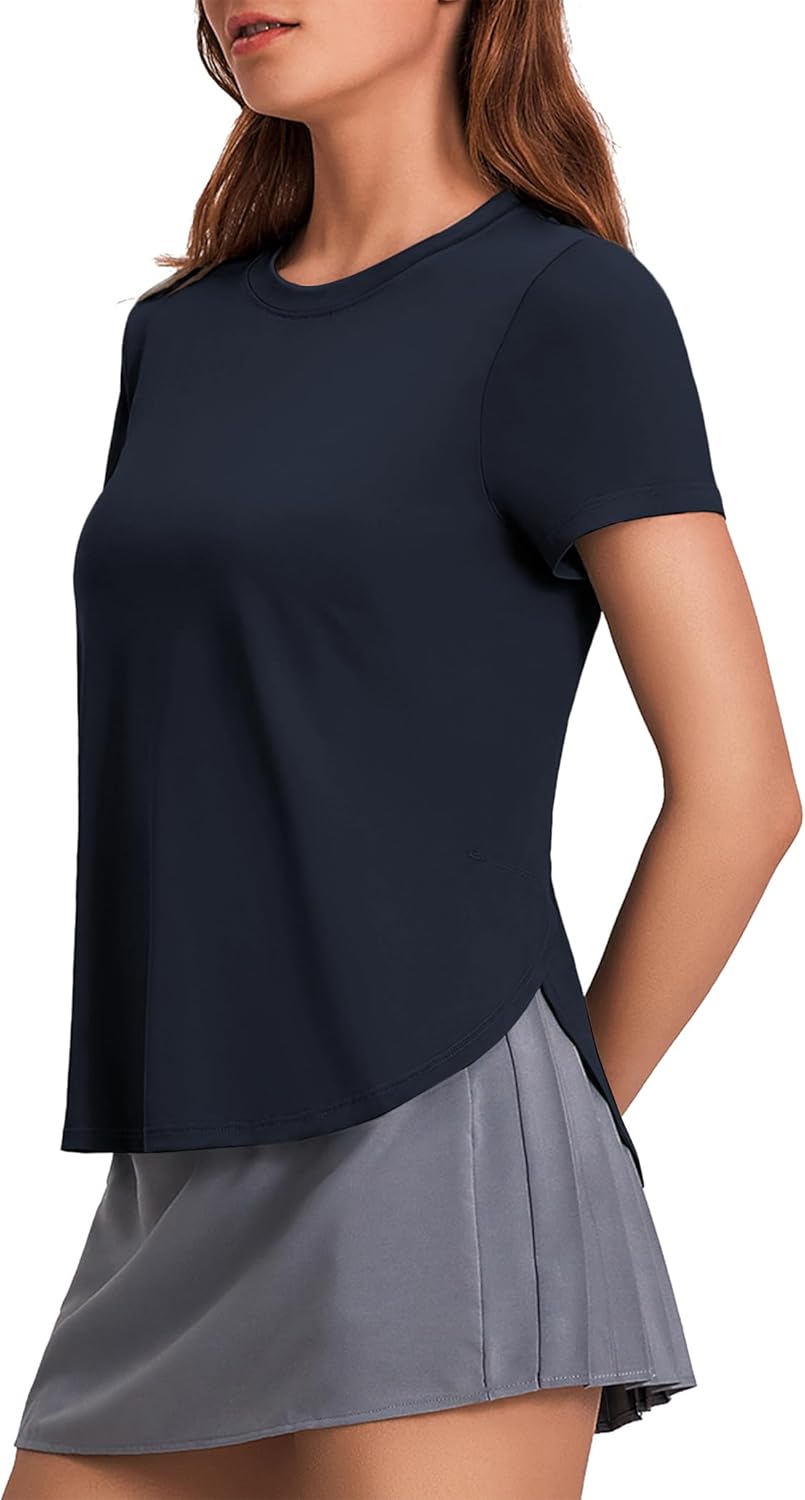 PINSPARK Workout Tops for Women UPF 50+ Yoga Shirts Short Sleeve Athletic Tops with Side Slits Running Gym Tee Top Loose Fit - Image 6