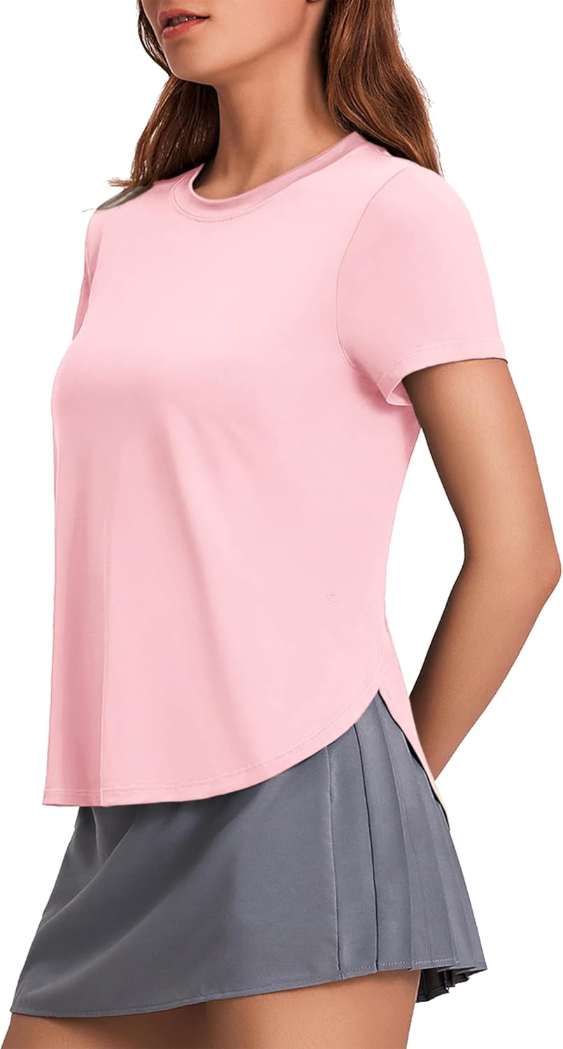 PINSPARK Workout Tops for Women UPF 50+ Yoga Shirts Short Sleeve Athletic Tops with Side Slits Running Gym Tee Top Loose Fit - Image 8