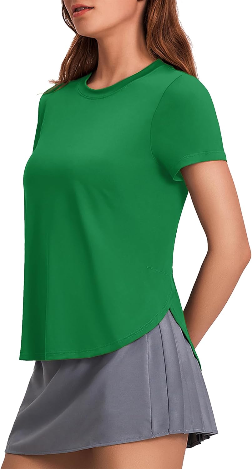 PINSPARK Workout Tops for Women UPF 50+ Yoga Shirts Short Sleeve Athletic Tops with Side Slits Running Gym Tee Top Loose Fit - Image 9