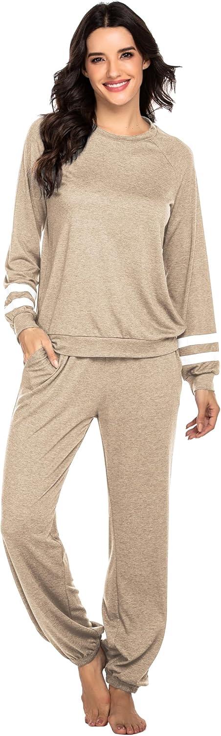 Ekouaer Sweatsuits Womens Loungewear Set Tracksuit Long Sleeve Pajamas Set with Pockets 2 Piece Outfits Lounge Sets