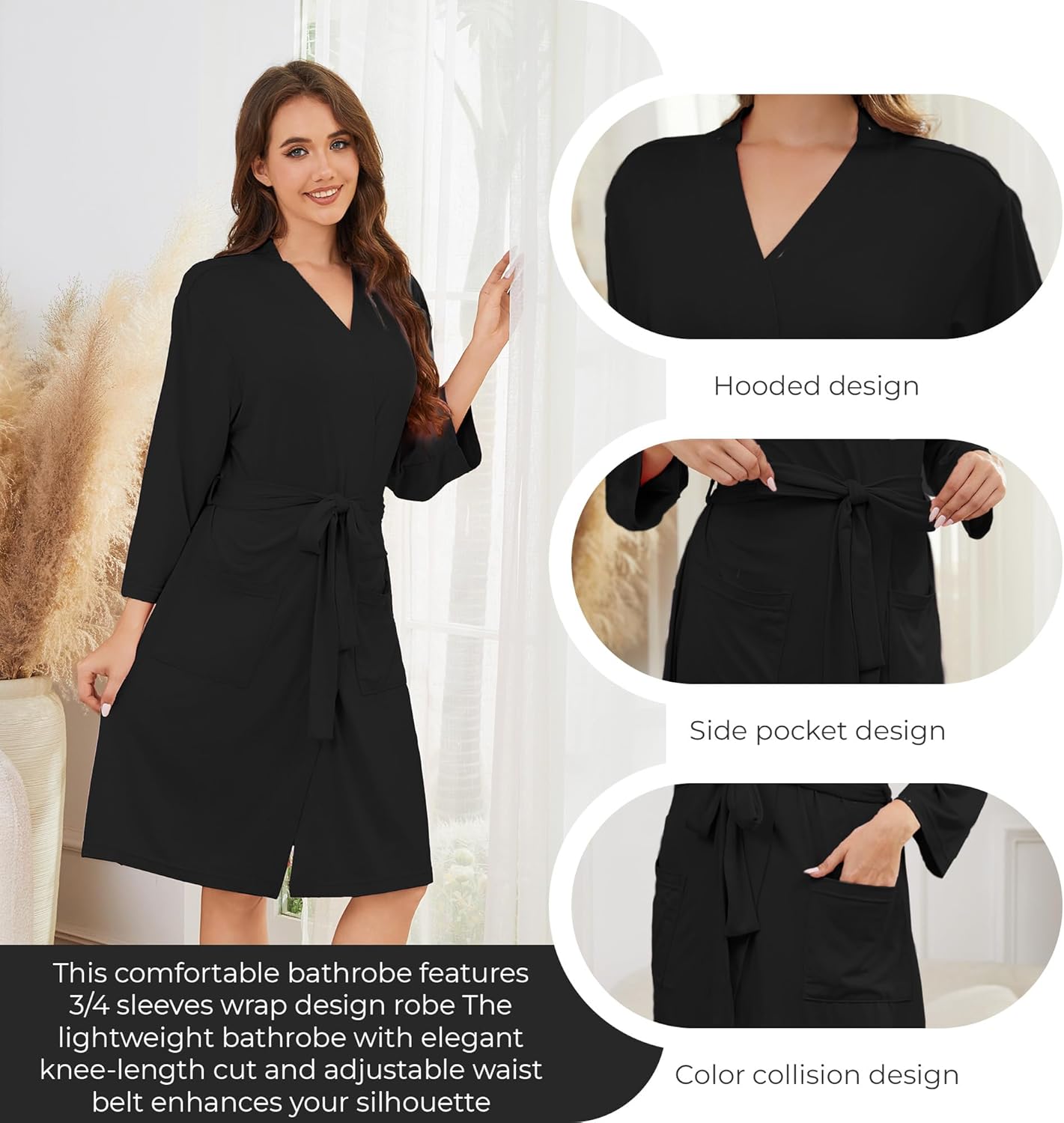 Alternative view of U2SKIIN Womens Robes，Lightweight Soft Robes For Women Silky Loungewear Kimono Short Bathrobes