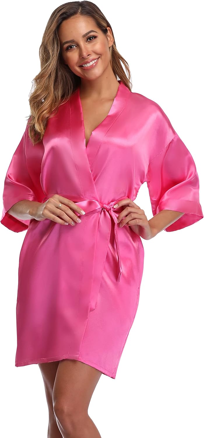 iFigure Robe for Women Silky Lightweight Satin Kimono Bride Bridesmaids Wedding Party Robes Dressing Gown Summer Loungewear