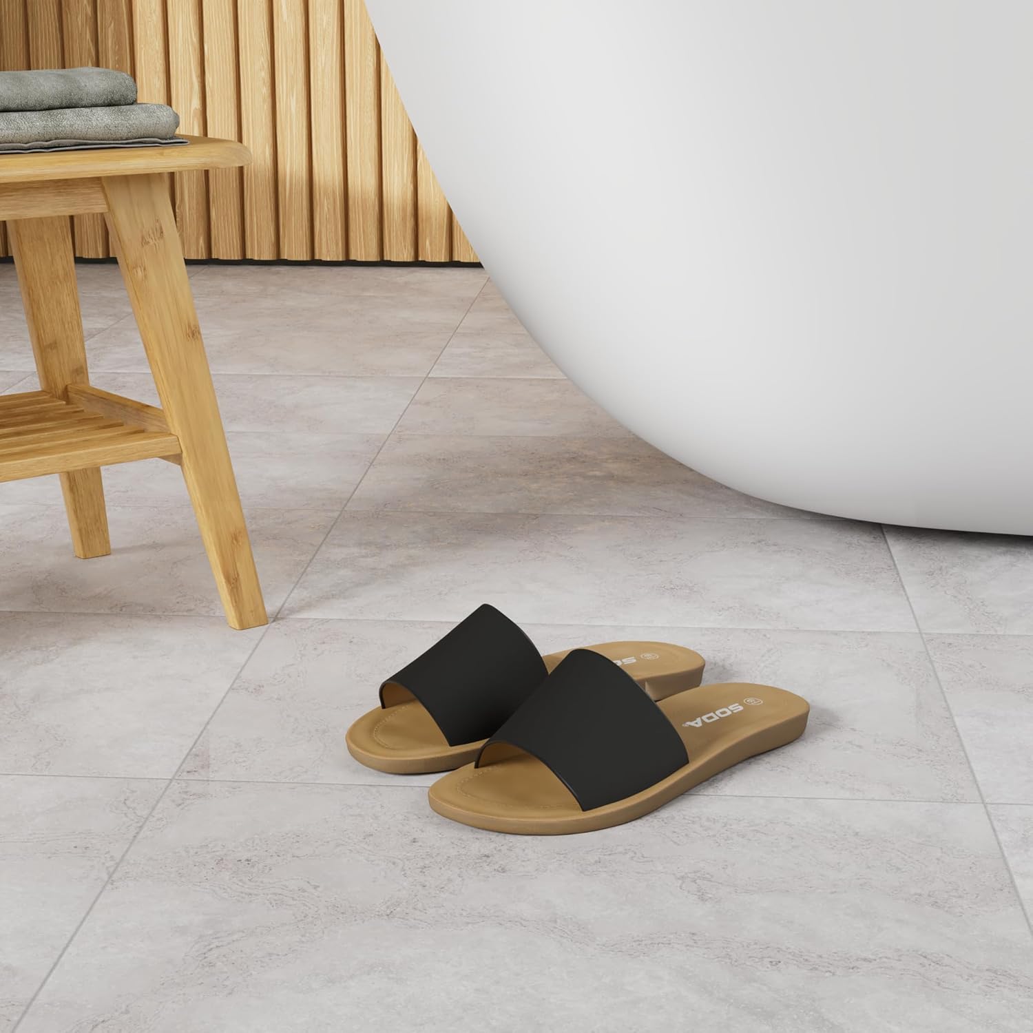 Soda Shoes Efron-S Women Flip Flops Basic Plain Slippers Slip On Sandals Slides Casual Peep Toe Beach