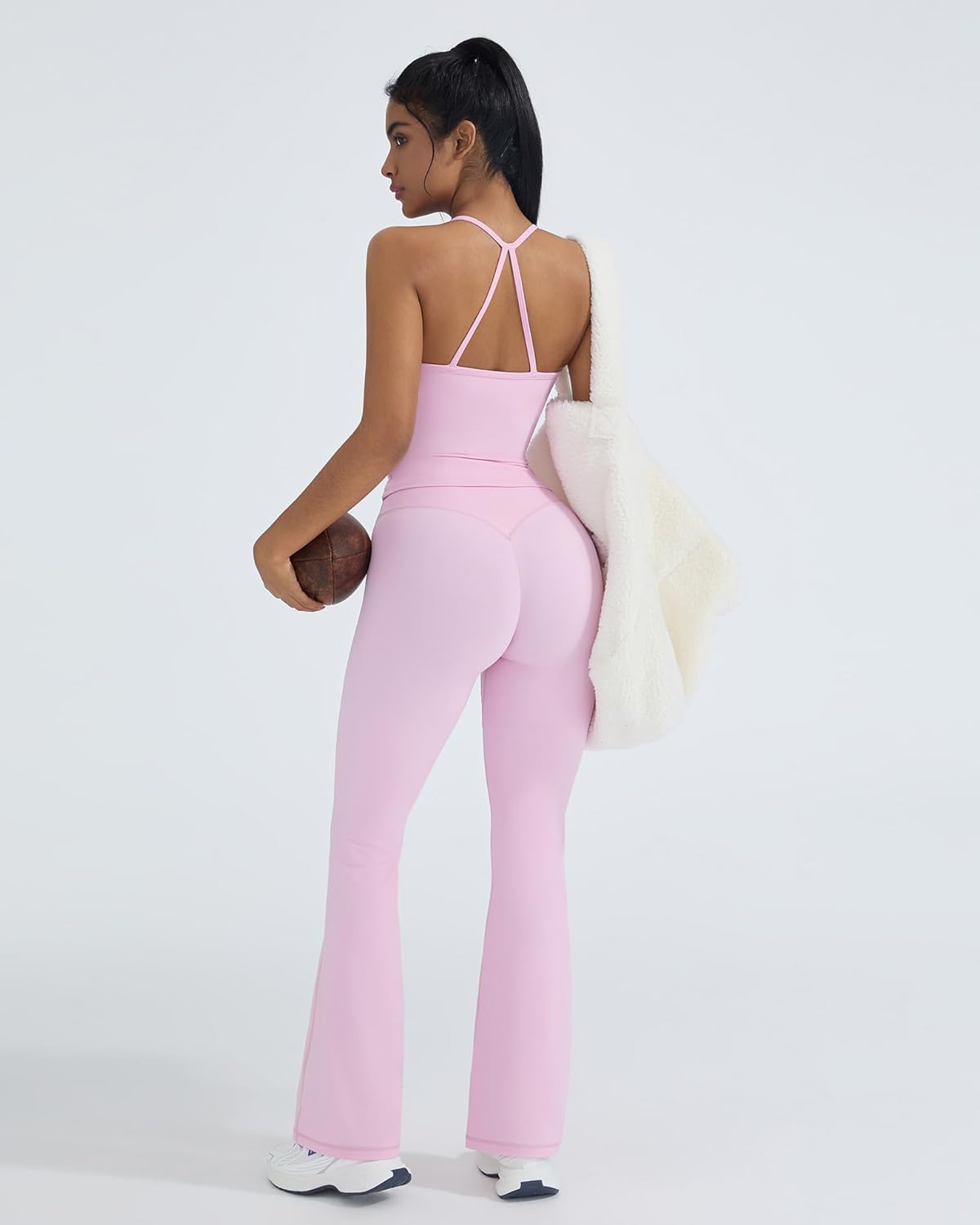 OMKAGI 2 Piece Workout Sets for Women Padded Tank Tops Flare Leggings Pilates Outfits