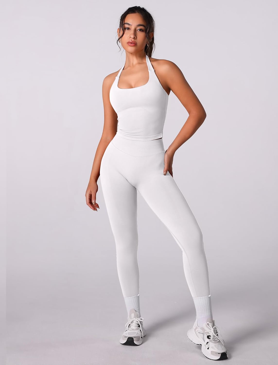 ABOCIW Workout Sets for Women Seamless Scunch Butt Lifting Impact Leggings Halter Sports Bra 2 Piece Gym Outfits