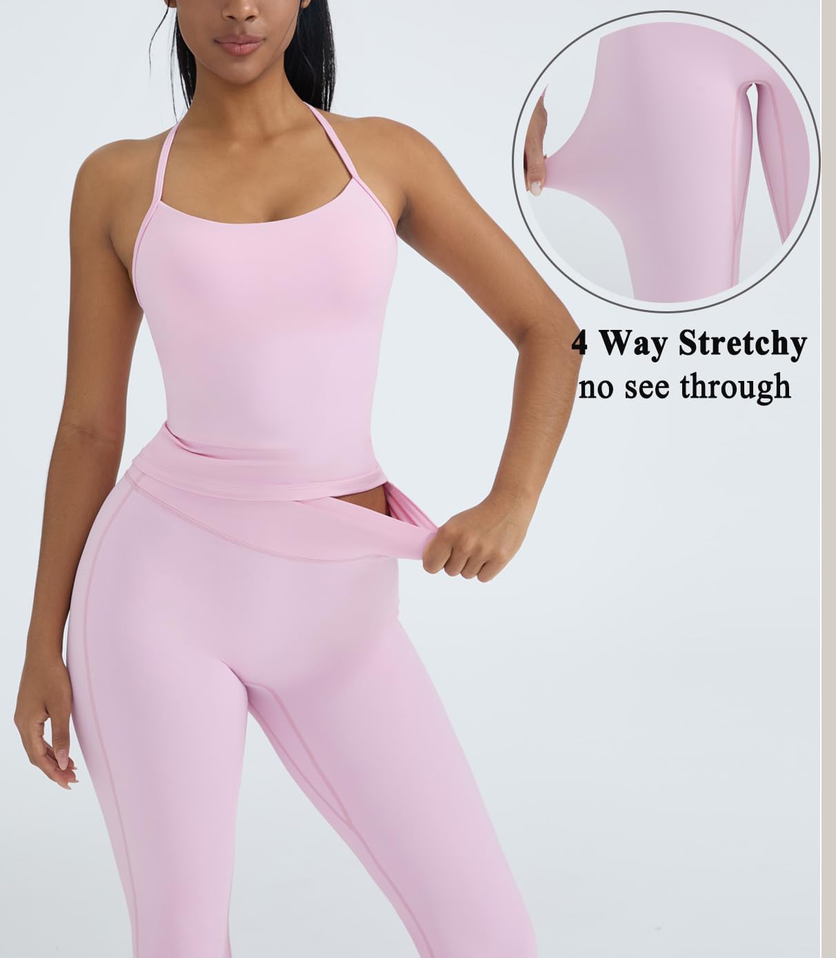 Alternative view of OMKAGI 2 Piece Workout Sets for Women Padded Tank Tops Flare Leggings Pilates Outfits