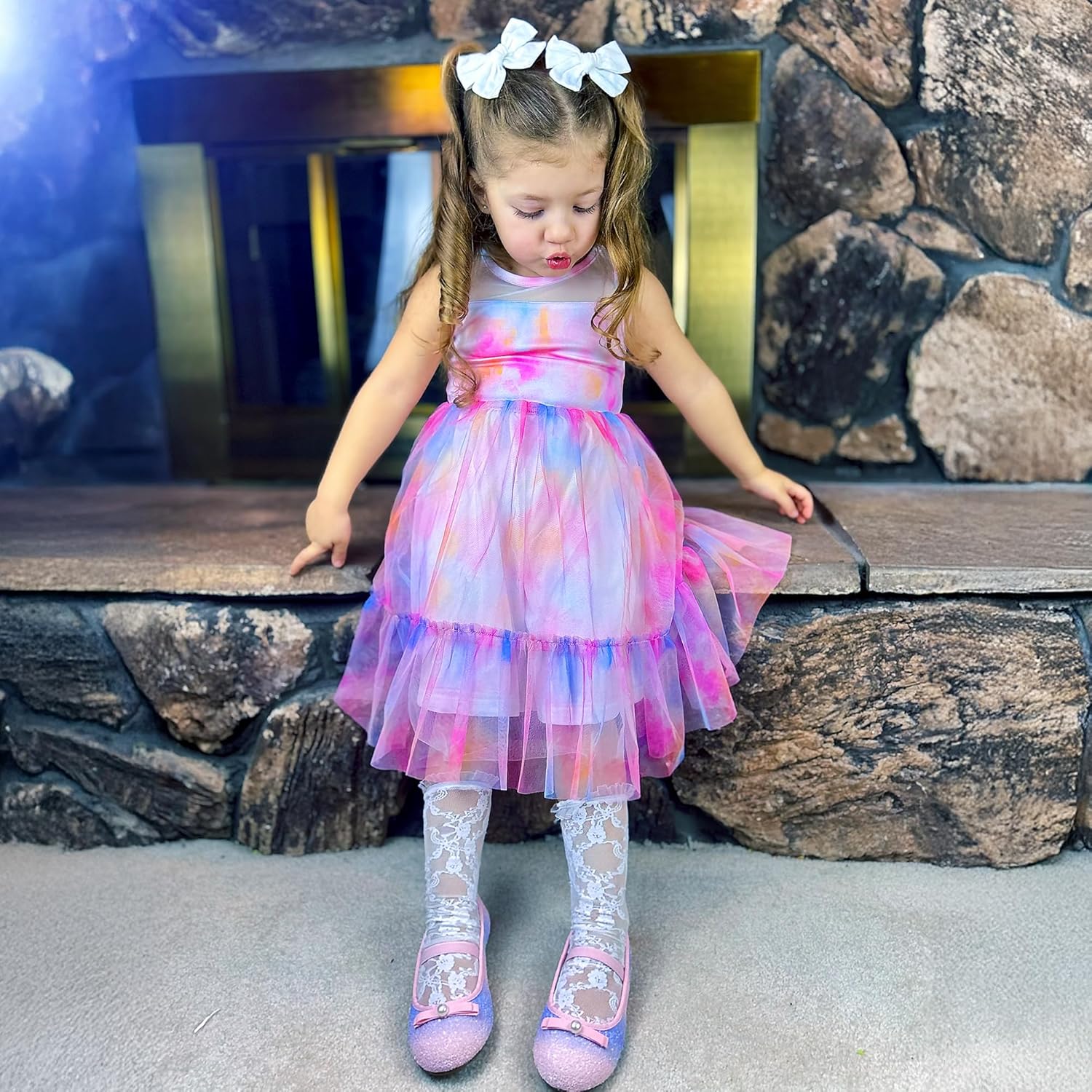 Stelle Girls Glitter Dress Shoes Flower Wedding Mary Jane Ballet Flats with Strap Toddler/Little/Big Kids