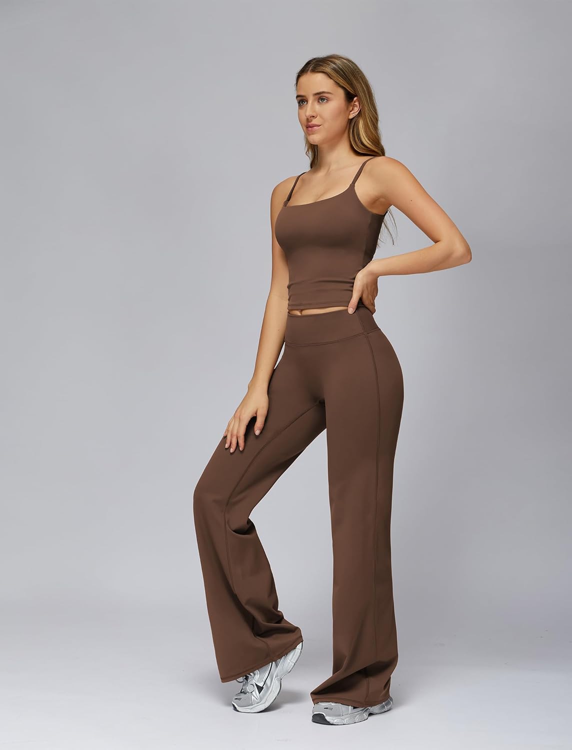 Alternative view of ABOCIW Womens Workout Sets 2 Piece Spaghetti Straps Crop Top Straight Leg Yoga Pants Yoga Pilates Outfits