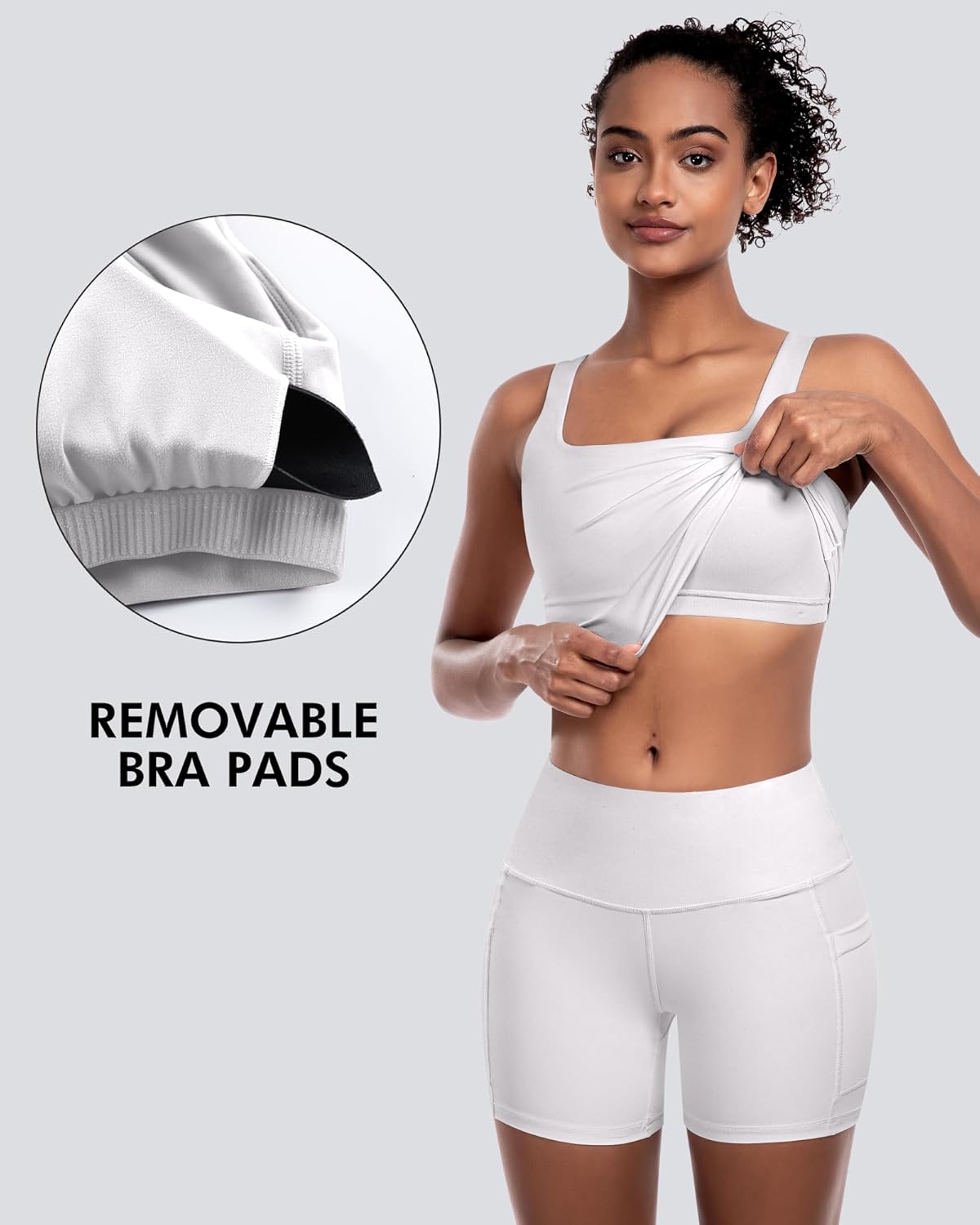 Alternative view of Womens Sports Bras 5 Packs - Square Neck Longline Workout Crop Tank Tops Padded Yoga Camisole with Built in Pads