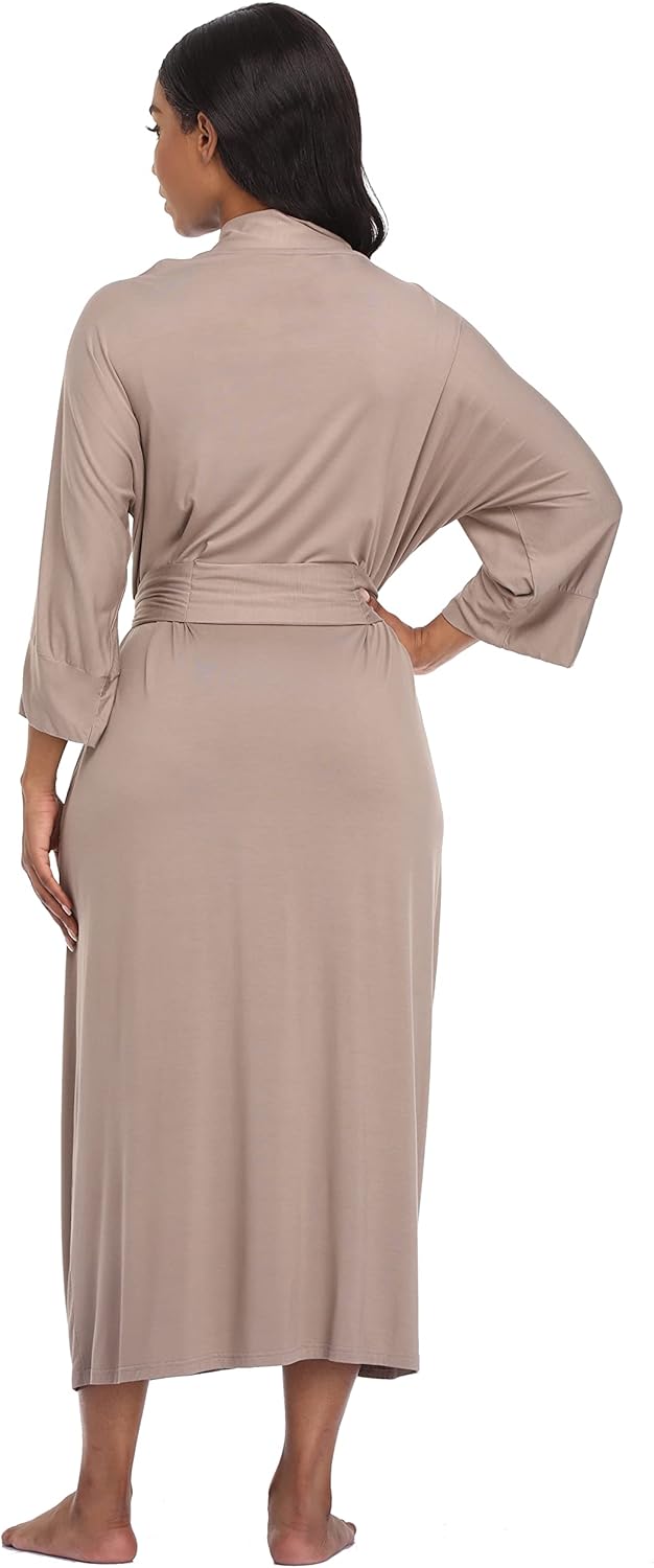 Women's Soft Robes Lightweight Kimono Loungewear Long Nightgown Knit Bathrobe Casual Sleepwear Pajamas with Pockets