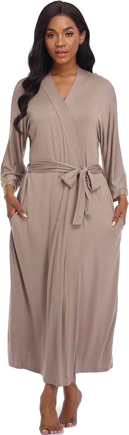 Women's Soft Robes Lightweight Kimono Loungewear Long Nightgown Knit Bathrobe Casual Sleepwear Pajamas with Pockets - Image 3