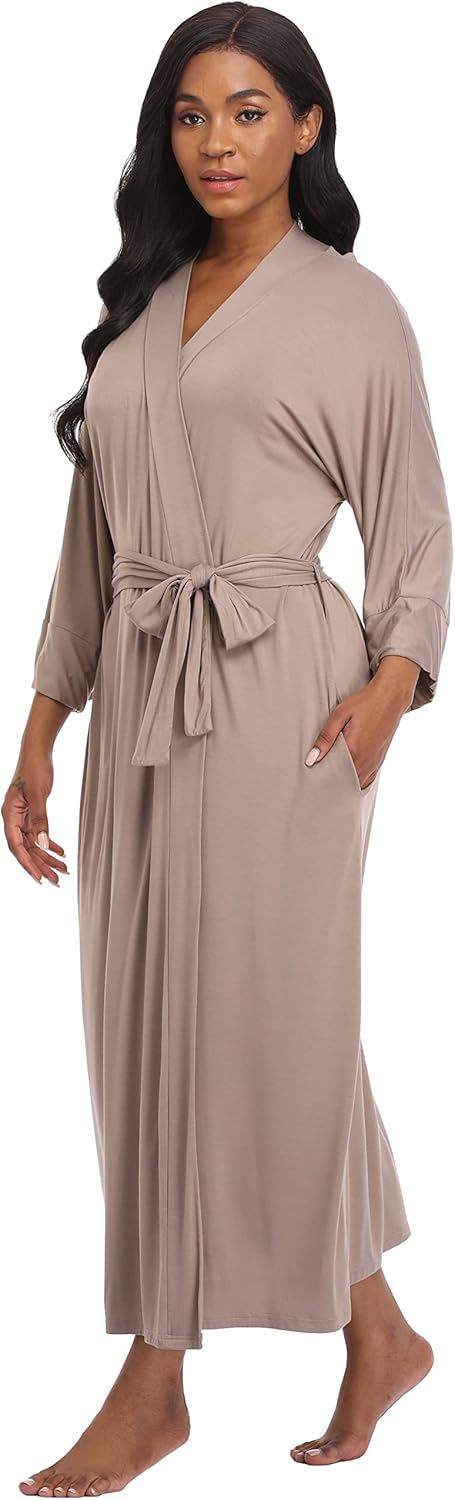 Women's Soft Robes Lightweight Kimono Loungewear Long Nightgown Knit Bathrobe Casual Sleepwear Pajamas with Pockets - Image 4