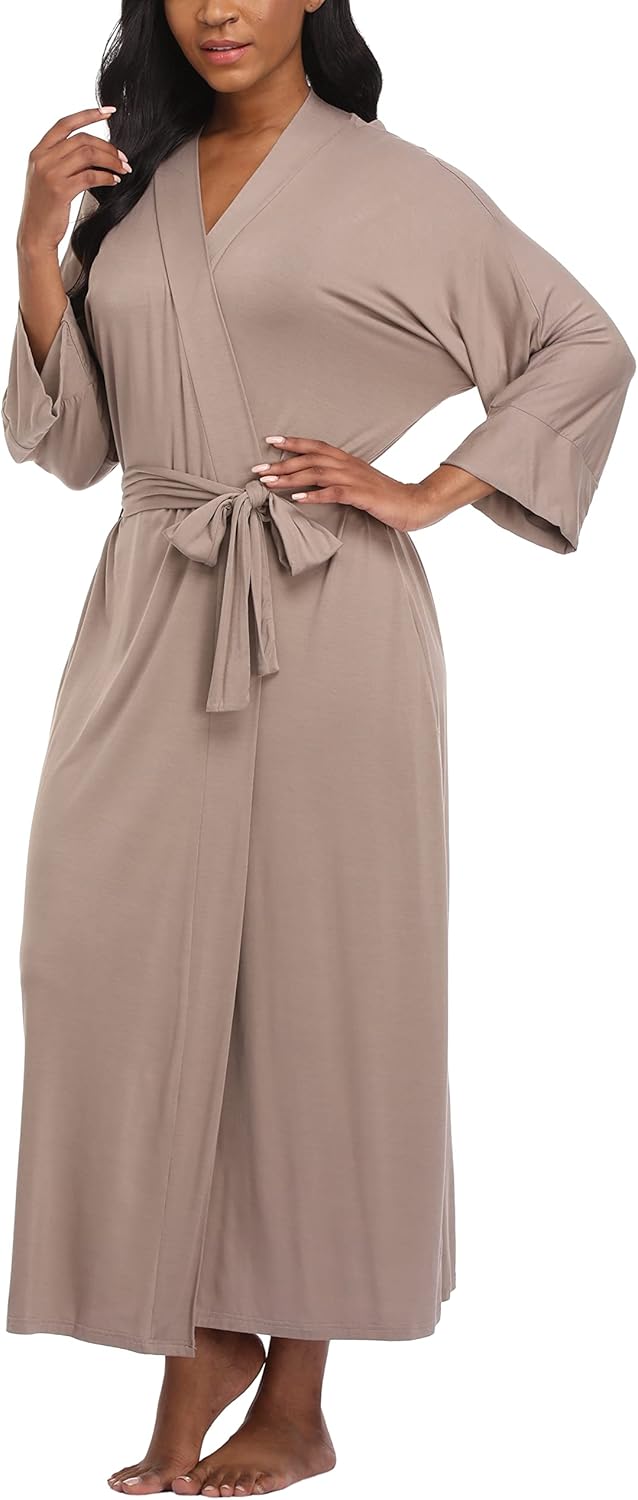 Women's Soft Robes Lightweight Kimono Loungewear Long Nightgown Knit Bathrobe Casual Sleepwear Pajamas with Pockets - Image 5