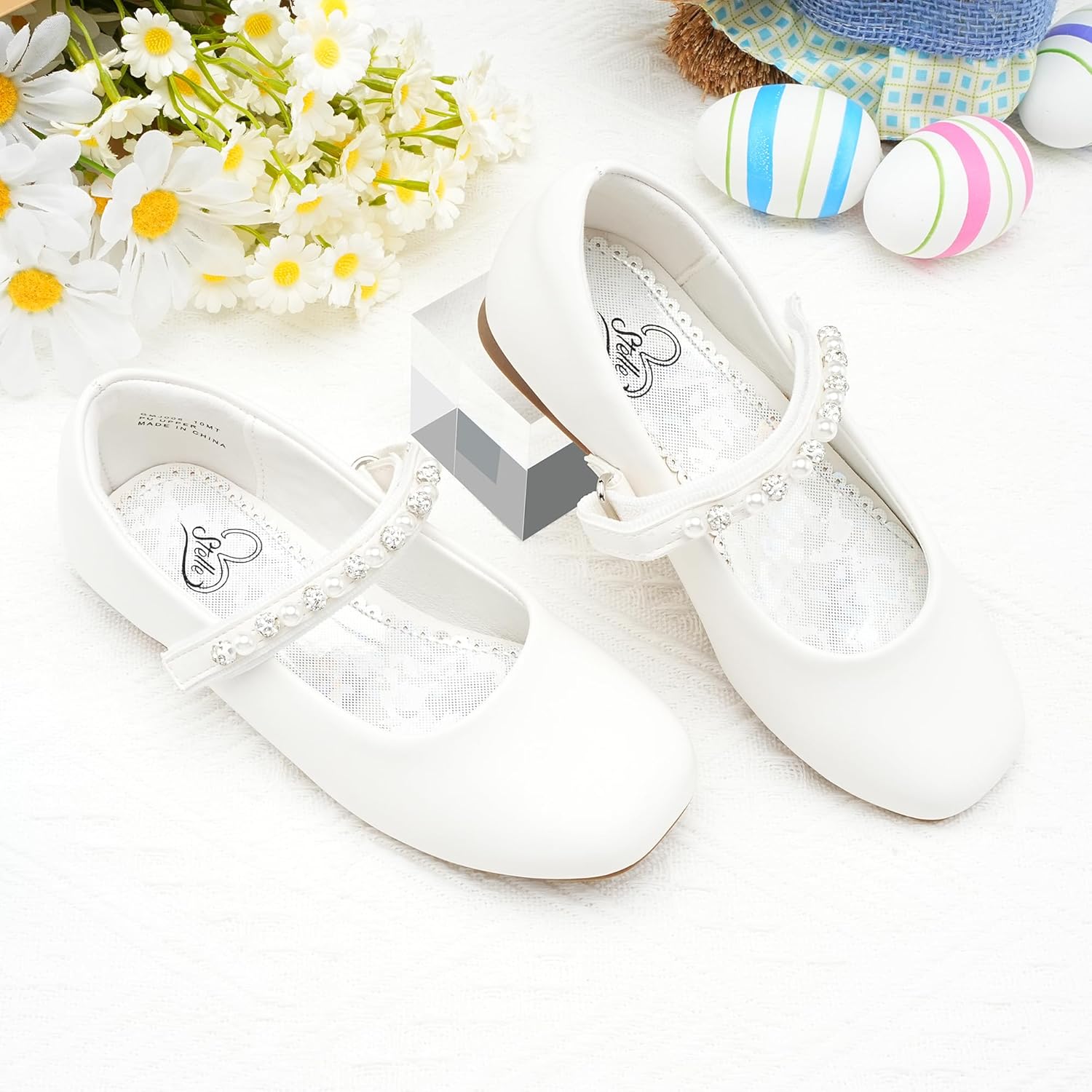 Alternative view of Stelle Girls Wedding Dress Shoes Ballet Flats Flower Party Mary Jane with Beaded Straps Toddler/Little/Big Kids