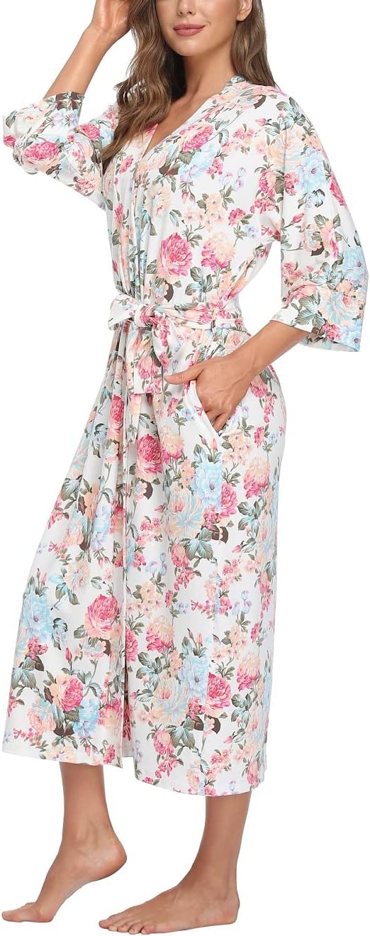 Women's Soft Robes Lightweight Kimono Loungewear Long Nightgown Knit Bathrobe Casual Sleepwear Pajamas with Pockets - Image 8