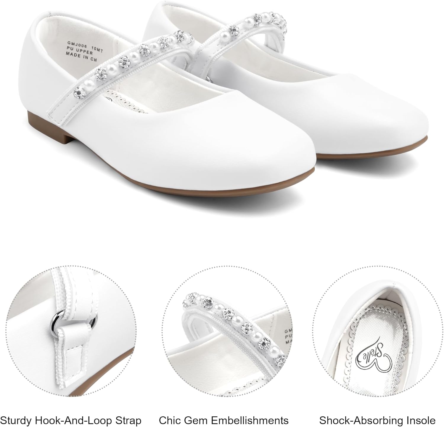 Stelle Girls Wedding Dress Shoes Ballet Flats Flower Party Mary Jane with Beaded Straps Toddler/Little/Big Kids - Image 4