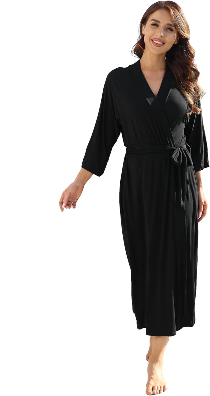 Women's Soft Robes Lightweight Kimono Loungewear Long Nightgown Knit Bathrobe Casual Sleepwear Pajamas with Pockets - Image 9