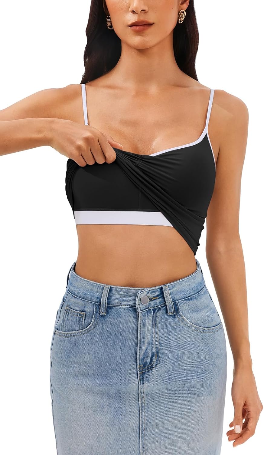 Longline Padded Sports Bra Workout Top for Women, Adjustable Straps Backless Crop Top Push Up Yoga Running Tank Top