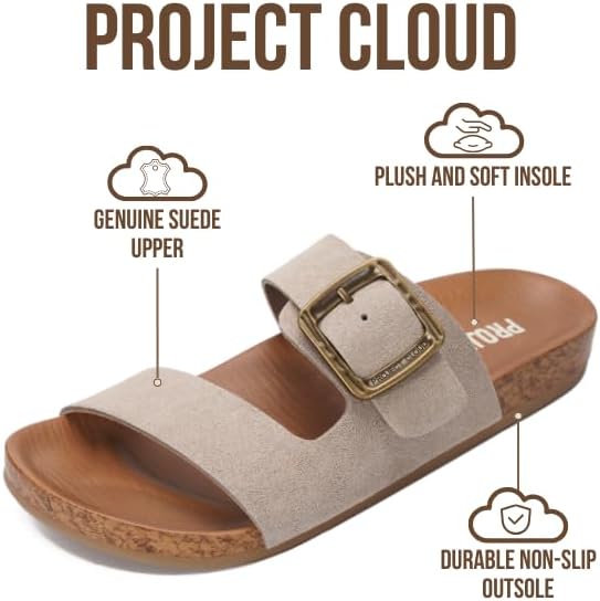 Project Cloud 100% Genuine Leather Womens Sandals u2013 Plush Insole Sandals for Women 2026 u2013 Lightweight & Non Slip Slides & Women Footwear with Buckle (Balanced)