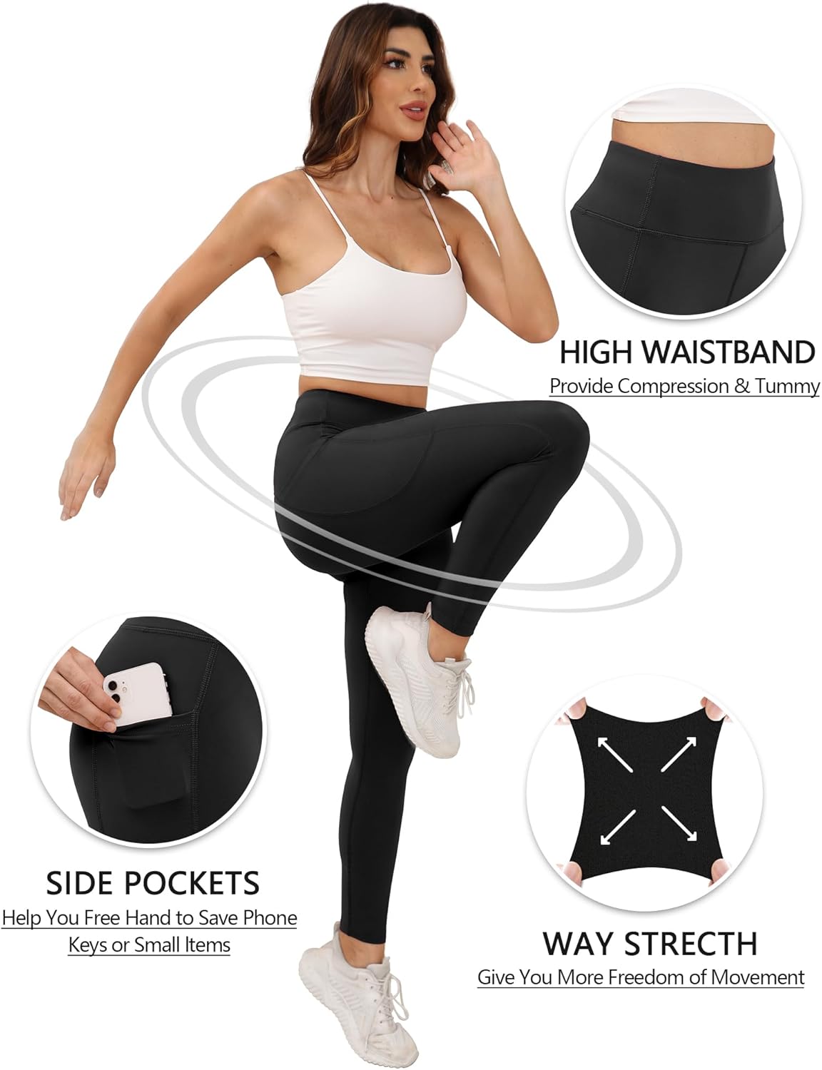 JCFSYXGS Workout Leggings with Pockets for Women Buttery Soft Elastic Compression Leggings High Waist Running Yoga Pants