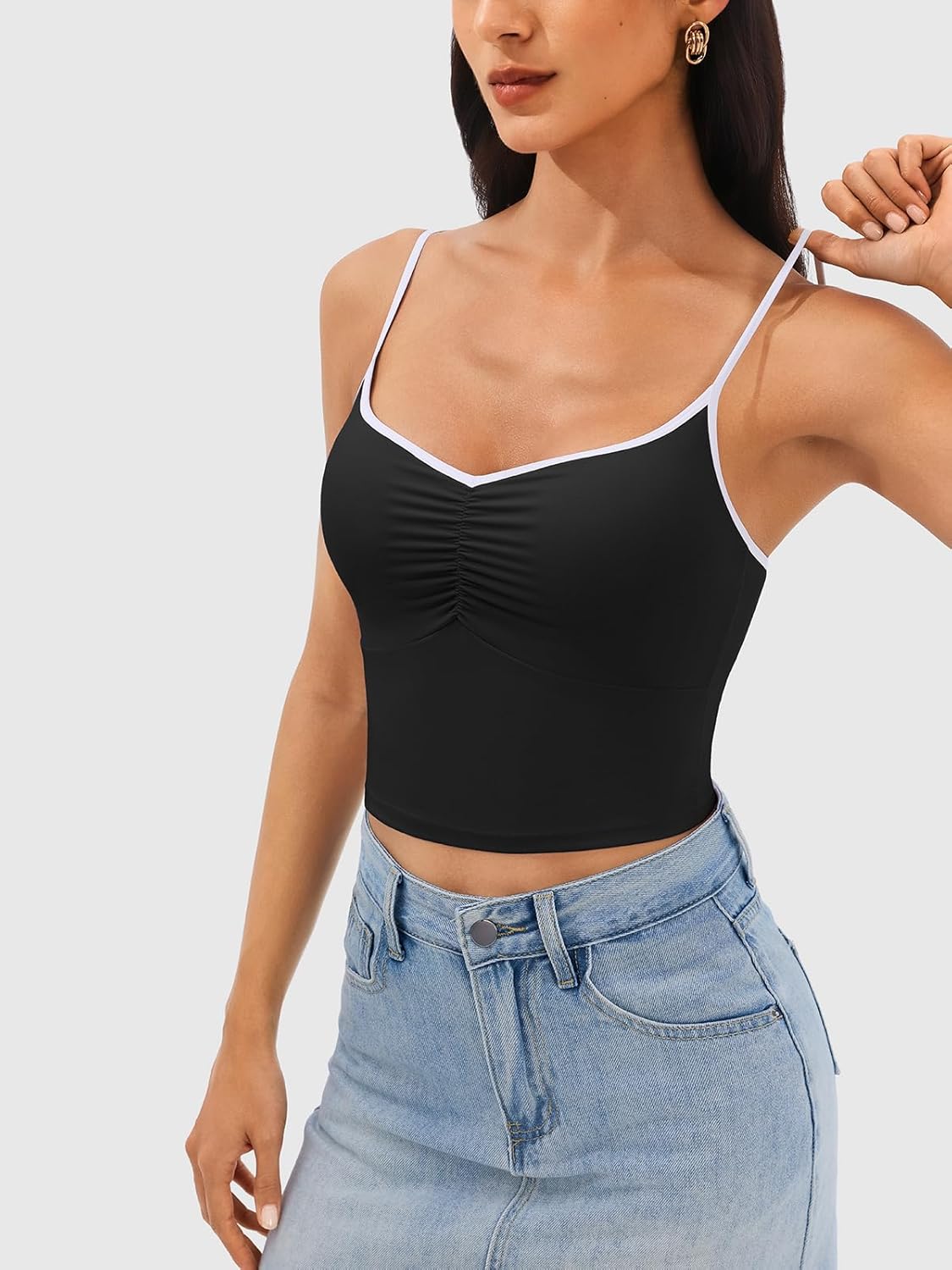 Alternative view of Longline Padded Sports Bra Workout Top for Women, Adjustable Straps Backless Crop Top Push Up Yoga Running Tank Top