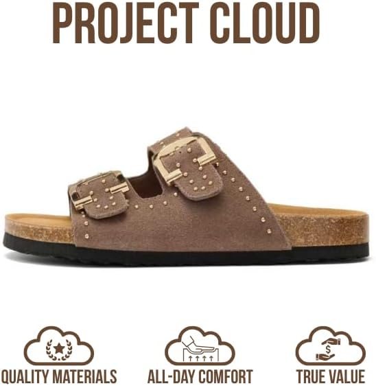 Alternative view of Project Cloud 100% Genuine Leather Womens Sandals - Lightweight Sandals for Women 2026 with Memory Foam Insole & Natural Cork Footbed Beach Essentials Slides for Women Footwear (Venita Stud)