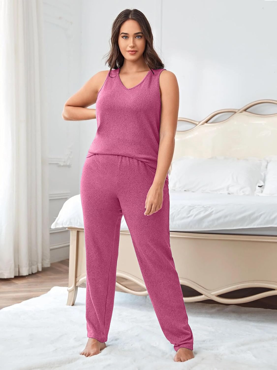 Vaimti plus size 3 Piece Casual Cardigan Vest Pants Set, Women's Pajama Loungewear Set Casual Homewear Set - Image 4