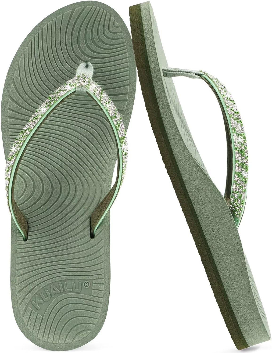 KuaiLu Women's Rhinestone Flip Flops with Comfort Arch Support Yoga Mat Cushion Sandals Fashion Summer Beach Travel Orthotic Walking Thong Sandles Slip on Plantar Fasciitis Indoor Outdoor Shoes - Image 9