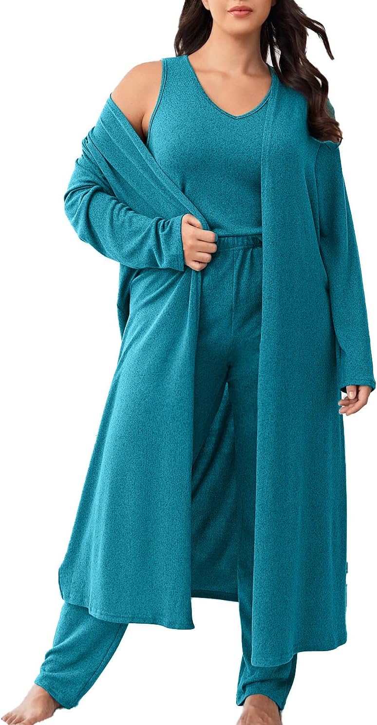 Vaimti plus size 3 Piece Casual Cardigan Vest Pants Set, Women's Pajama Loungewear Set Casual Homewear Set - Image 8