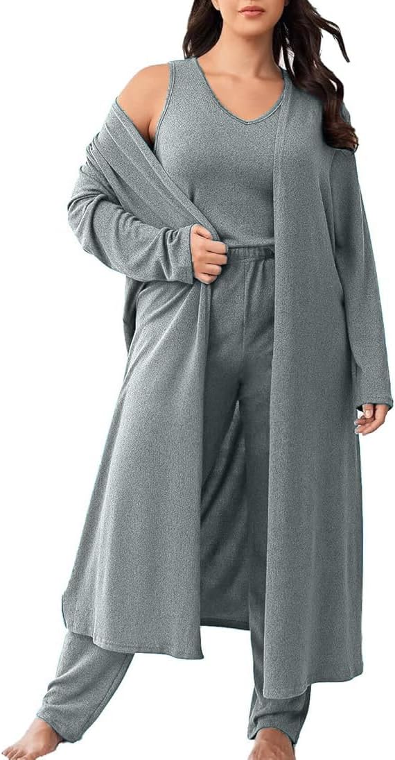Vaimti plus size 3 Piece Casual Cardigan Vest Pants Set, Women's Pajama Loungewear Set Casual Homewear Set - Image 9