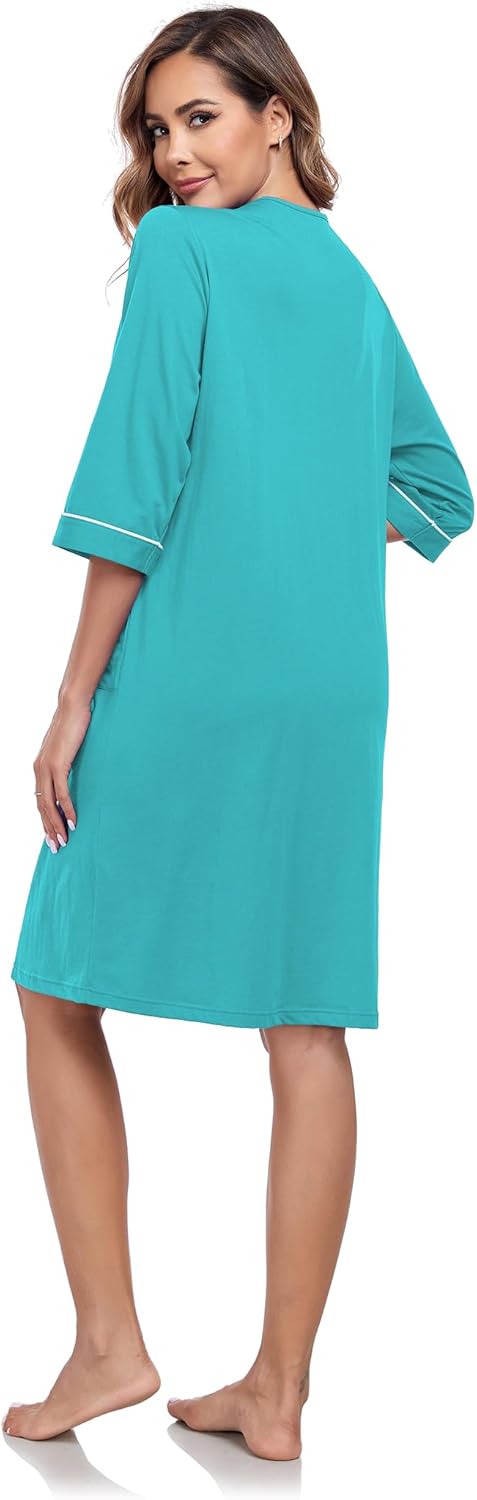 Alternative view of MAYFISH Women's 100% cotton Robe lightweight with 3/4 sleeves zip front Knee Length Loungewear with Pockets