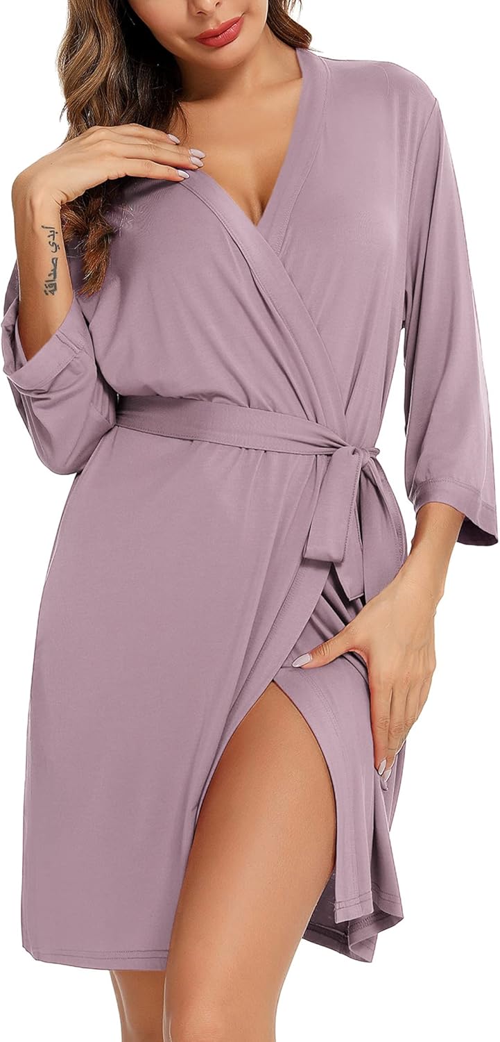 Anjue Robe for Women Kimono Robes Short Bamboo Bathrobe Soft Sleepwear Ladies Loungewear S-XXL