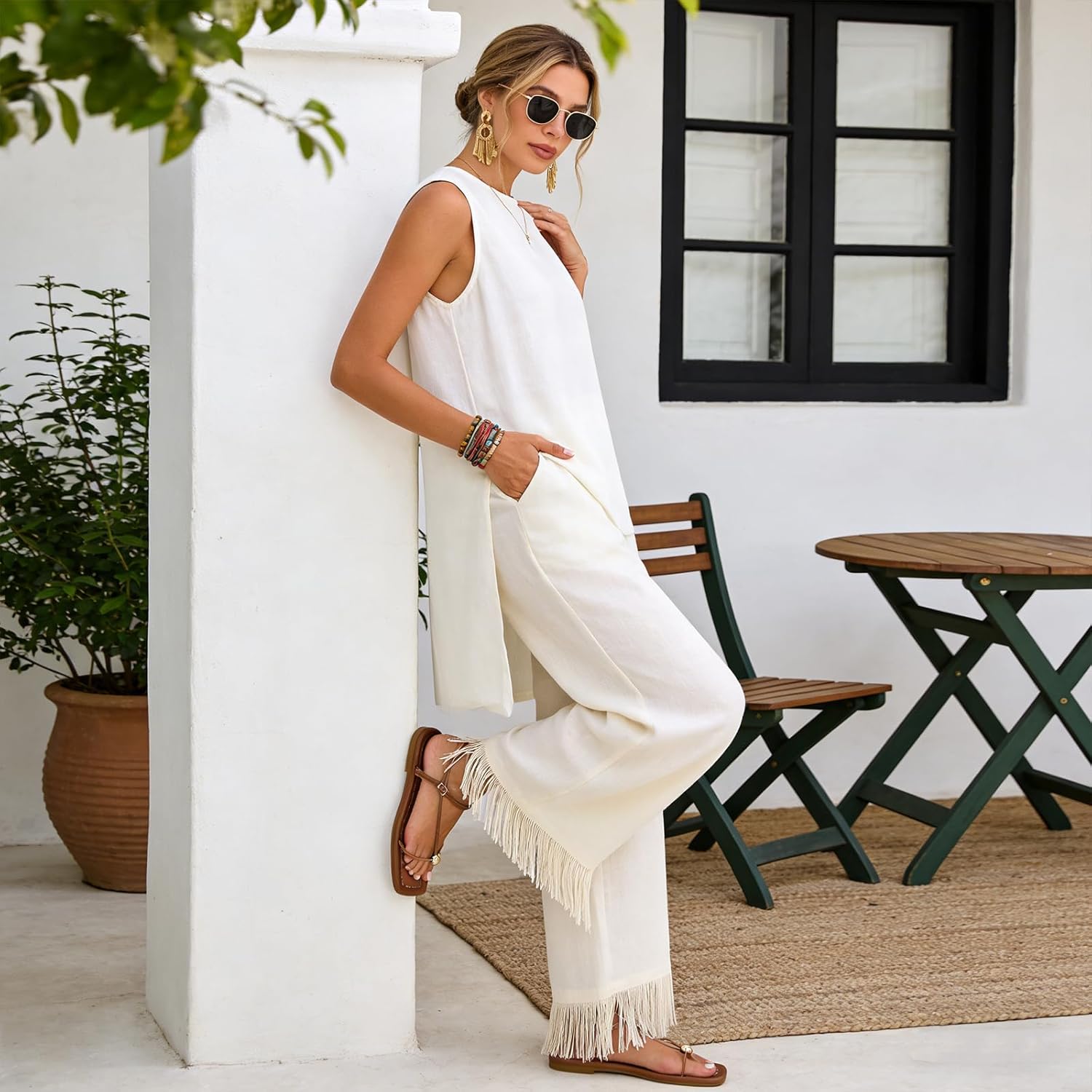 Alternative view of XBKXMK Strappy Flat Sandals for Women Comfortable Dressy Summer Beach Thong Flip Flop Slide Sandals with Gold Hardware