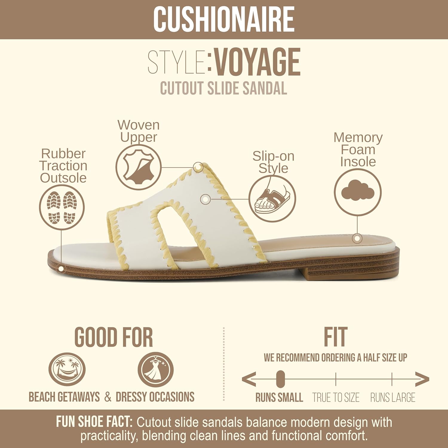 CUSHIONAIRE Voyage Cutout Strap Slides for Women, Slip On Summer Flats, Trendy Footwear, Comfortable Vacation Style Sandals for Women 2025