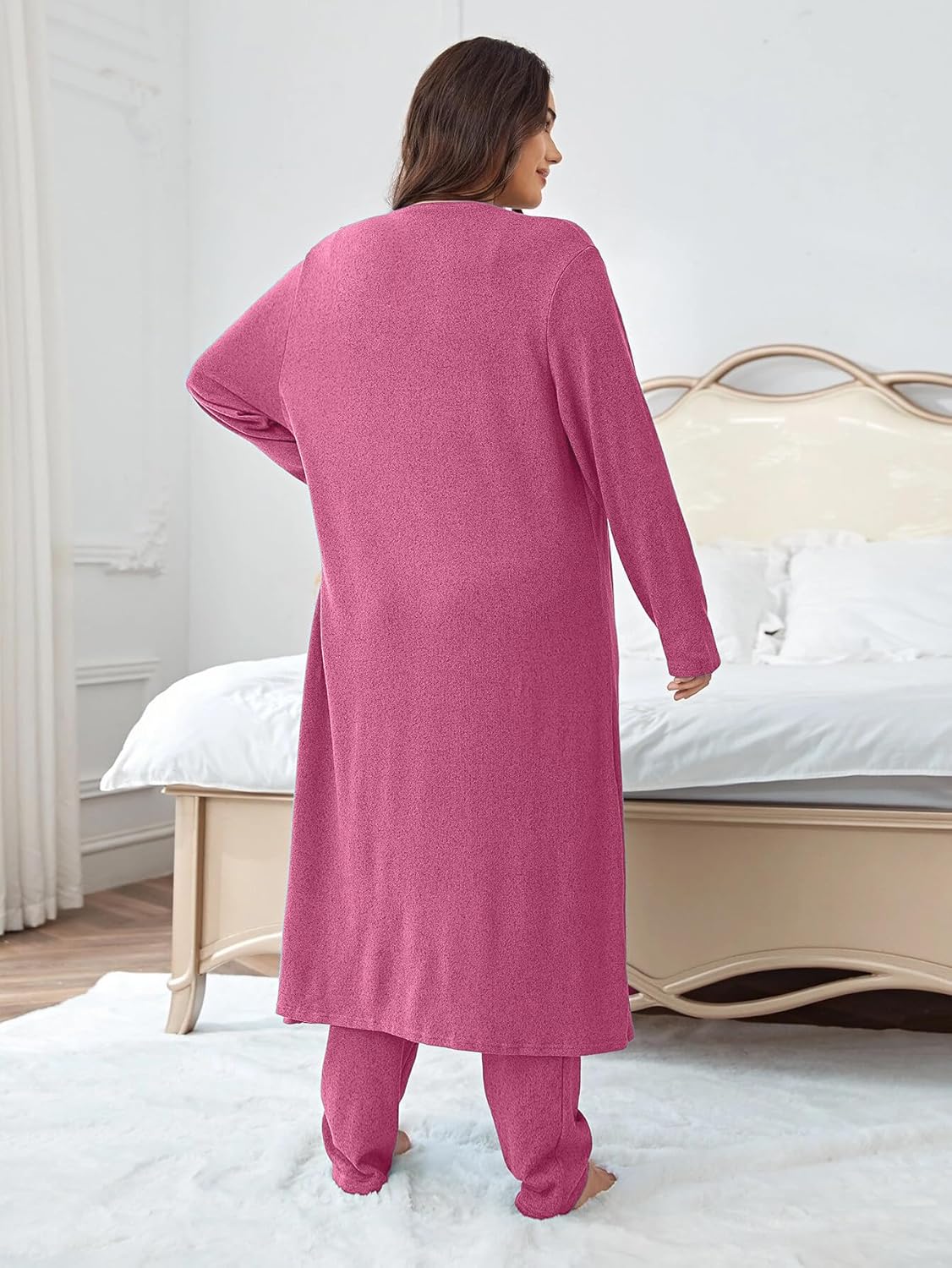 Vaimti plus size 3 Piece Casual Cardigan Vest Pants Set, Women's Pajama Loungewear Set Casual Homewear Set